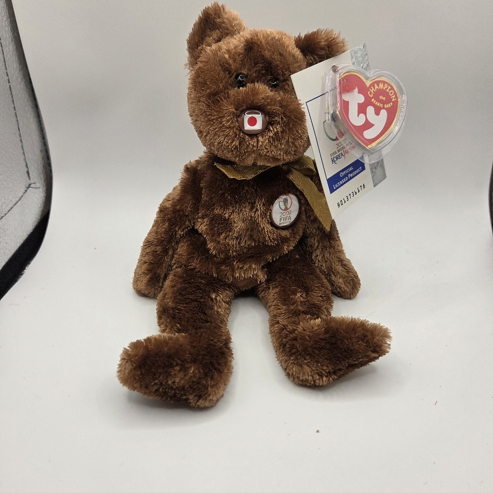 2002 Champion Japan Brown Bear Plush - TY Beanie Babies - Japan Exclusive